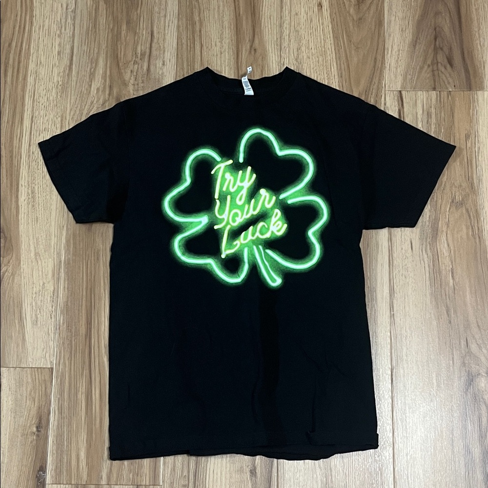 Black Tee with Neon Green Clover Graphic